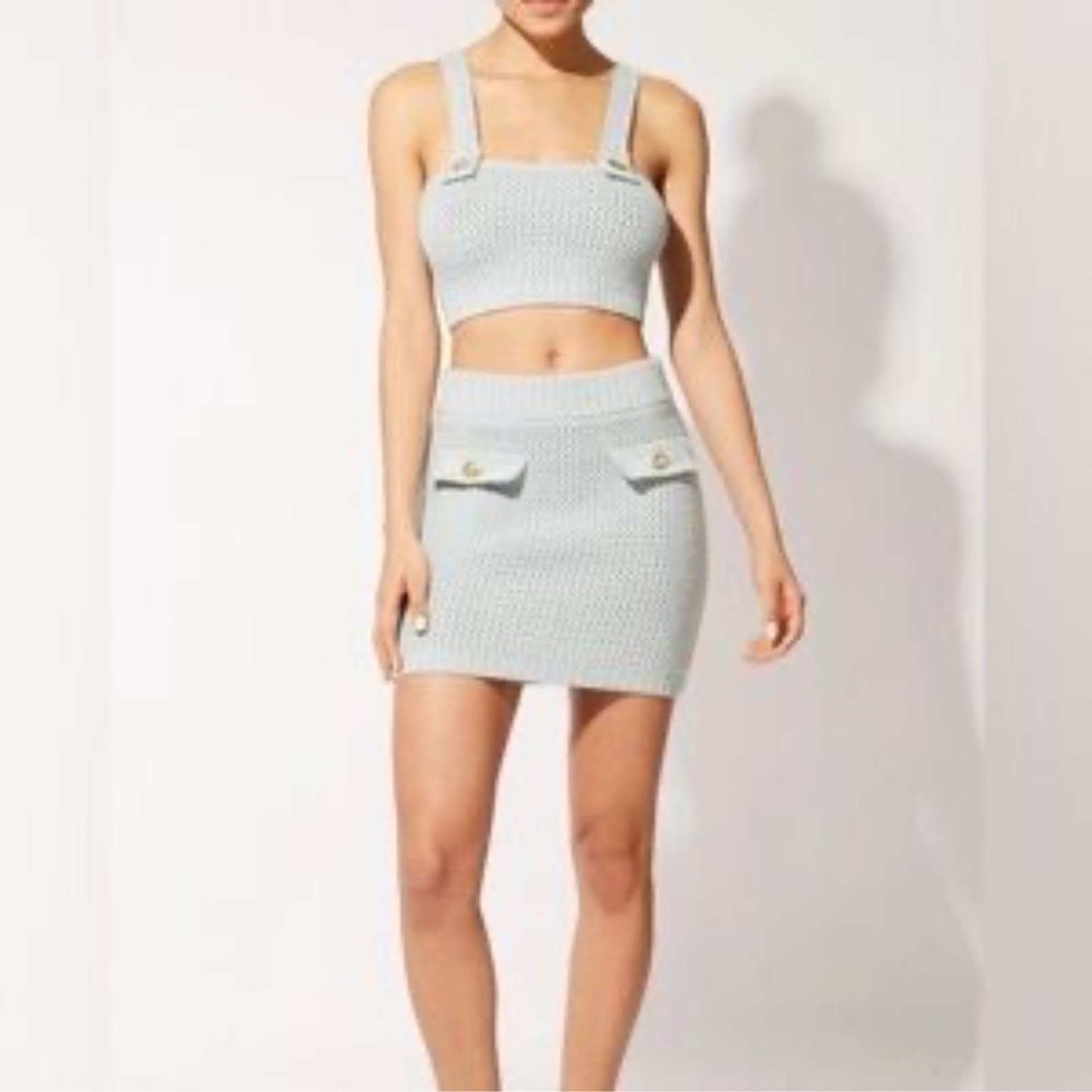 Solid & Striped Nwt Kayla Tube Top , Ronnie Skirt Set Crochet Chenille Lt Blue